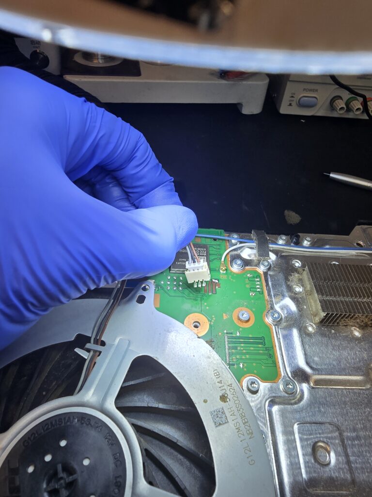Damaged PS5 Fan connector on mainboard. Same day repair and service in Virginia Beach! iFix757