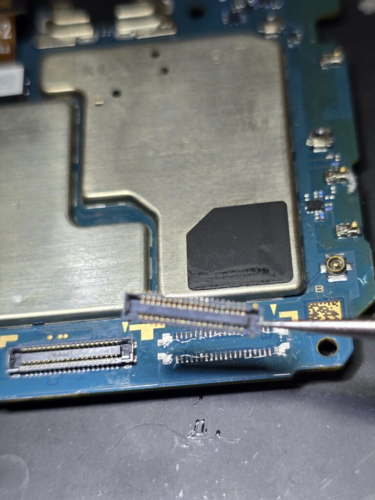 Samsung Galaxy A15 FPC connector microsoldering repair after DIY damage, completed at iFix 757 in Virginia Beach