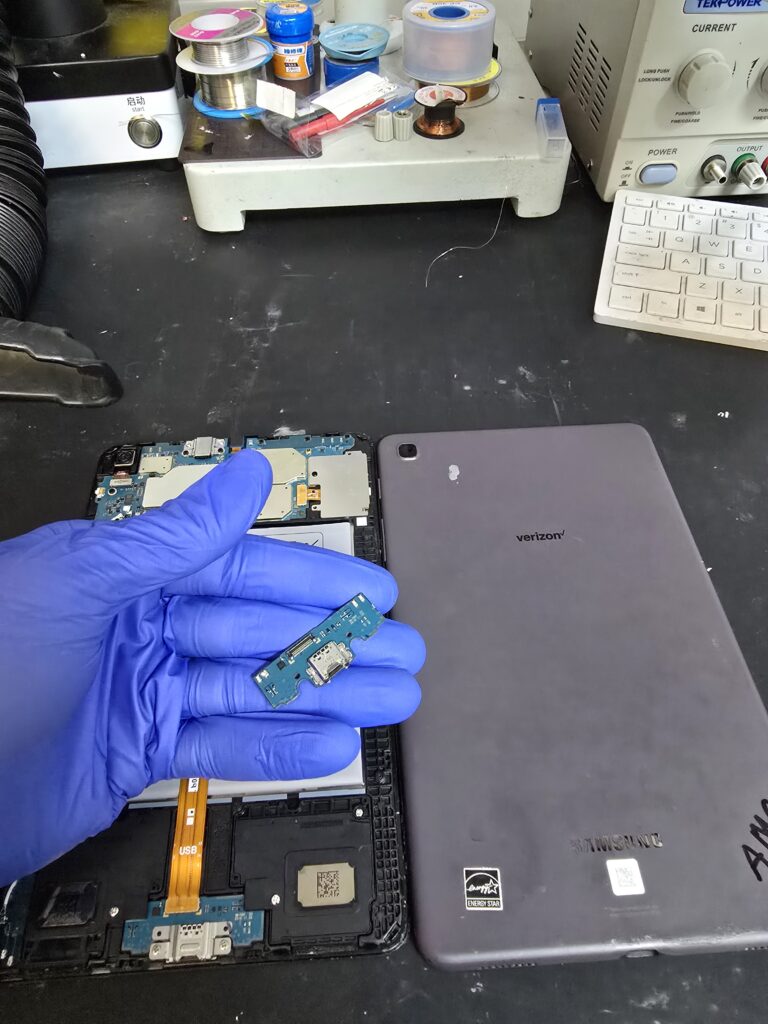 Samsung Galaxy Tab A charging port repair completed at iFix 757 in Virginia Beach.