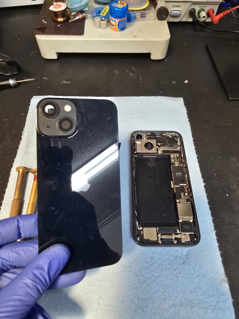 iPhone 14 back glass replacement repair completed at iFix 757 in Virginia Beach