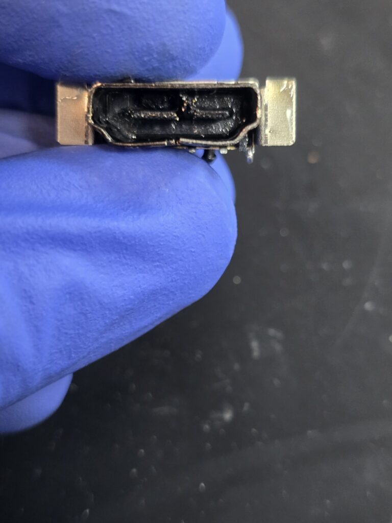 Damaged Xbox Series X HDMI port before micosoldering repair at iFix 757 in Virginia Beach.
